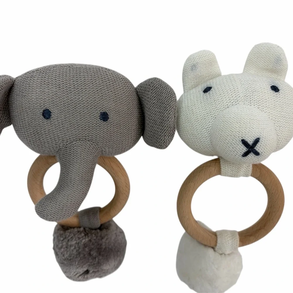 Zestt Organics Teether Rattle Baby Infant Lot 2 Gray Elephant White Bear RARE